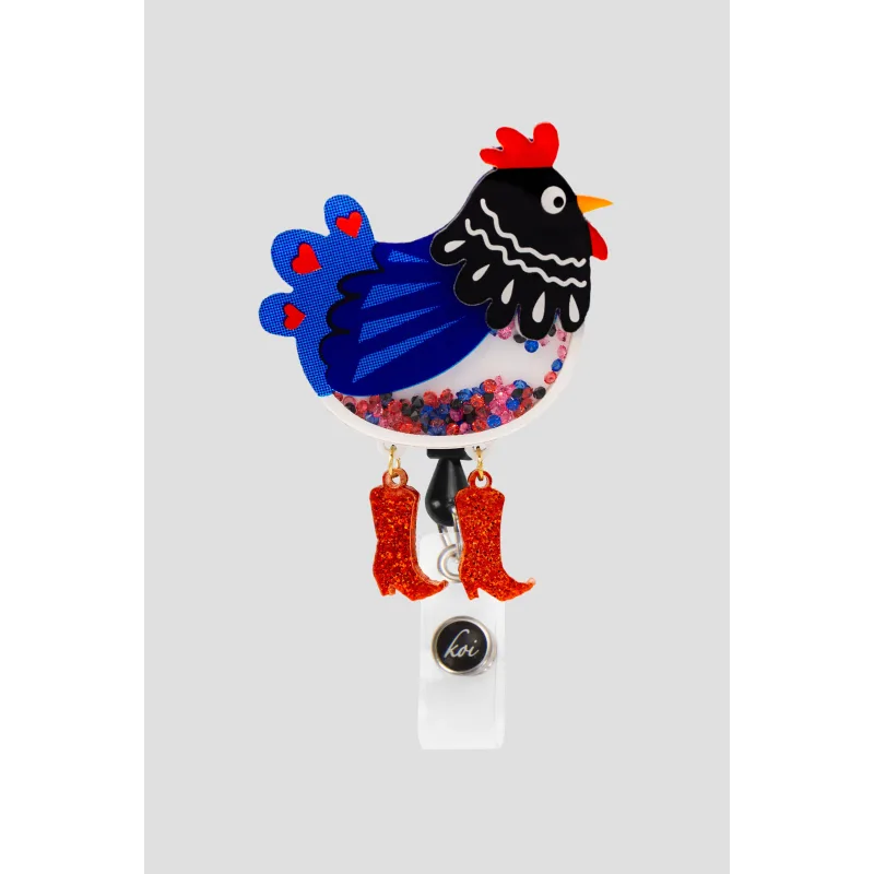 Koi koi Chicken Boots Shaker ID Badge Reel