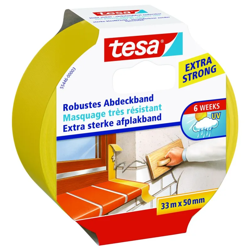 tesa Cinta de carrocero resistente, 33 m, amarilla