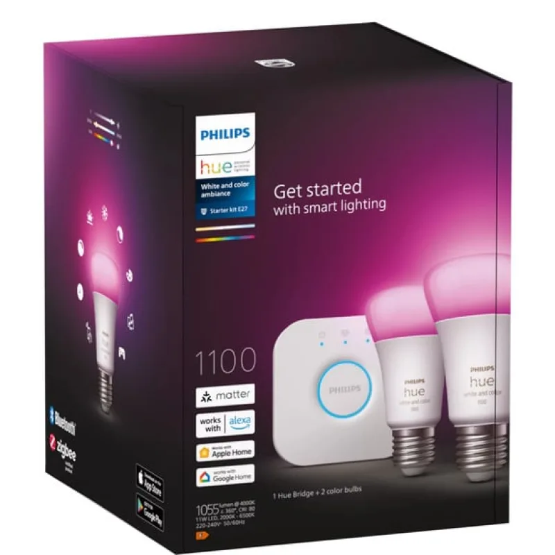 Philips HUE White & Color Ambiance, kit de démarrage E27, deux ampoules A60