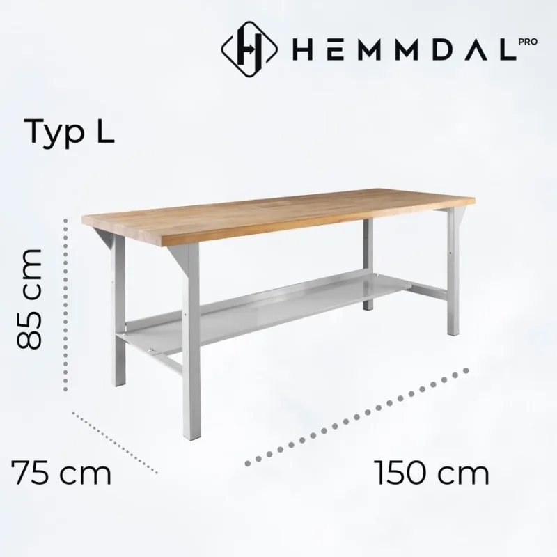 HEMMDAL HEMMDAL PRO Werkbank Typ L, bis 300 kg – 150 x 85 x 75 cm – Arbeitstisch Made in EU